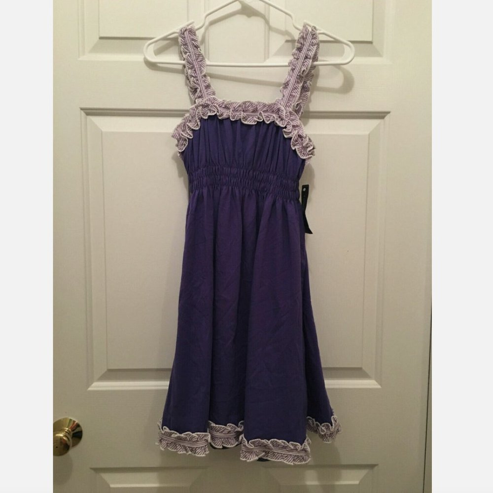 NWT Lauren James Women's The Mackenzie Seersucker Ruffle Purple Dress XS